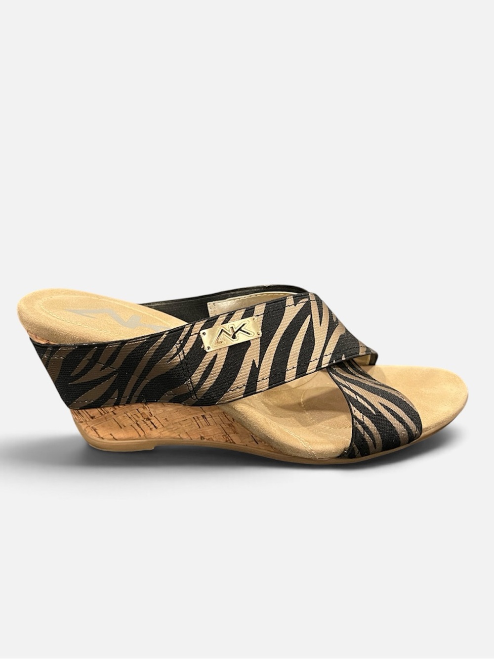 Ann Klein Sport Aklorri Zebra-Print Cork Wedge Sandal Size 8